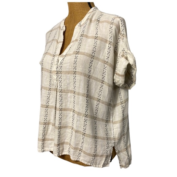 Madewell Lakeline Popover in Windowpane Jacquard Cream Short Sleeve Shirt S - Picture 7 of 13